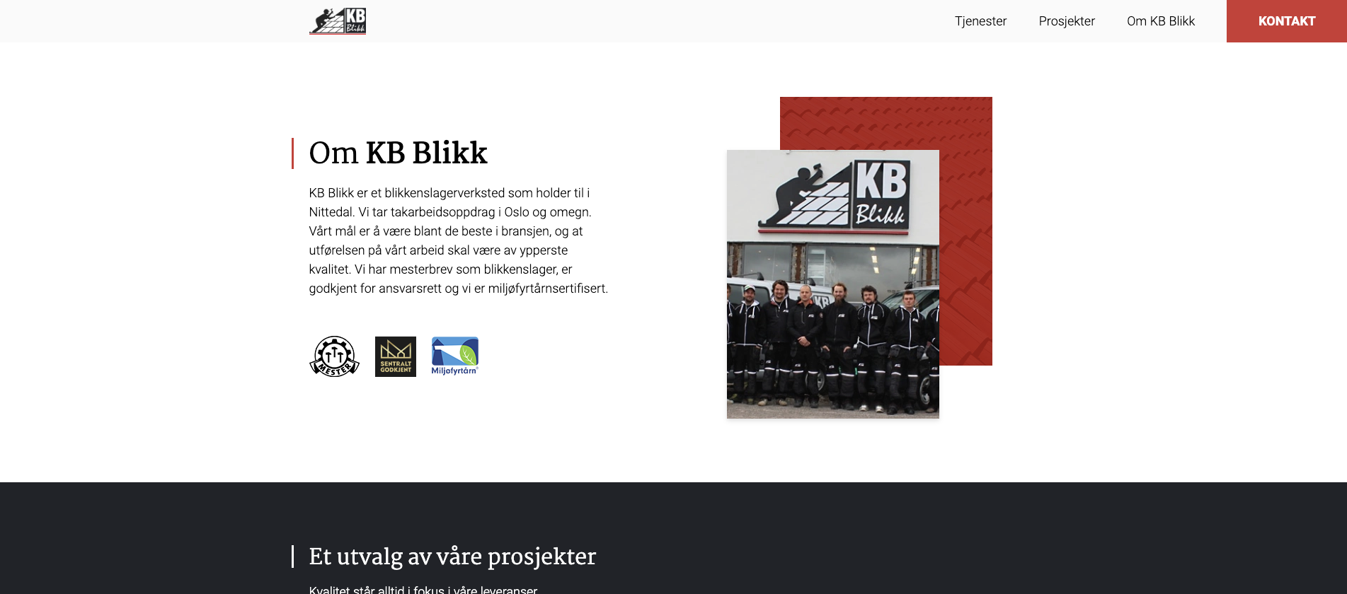 Forside designet til KB Blikk, andre seksjon på nettsiden som omhandler om KB Blikk.