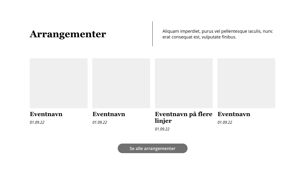 Skisser fra nettsiden til Norsk Kredittforum, forhåndsvisning av arrangementer.